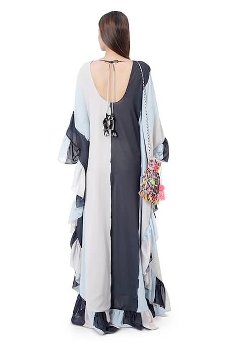 Shop PS Pret By Payal Singhal Blue Art Georgette Thread Notched Saba Embroidered Kaftan at Aza Fashions Shop_PS Pret By Payal Singhal_Blue Art Georgette Thread Notched Saba Embroidered Kaftan _at_Aza_Fashions