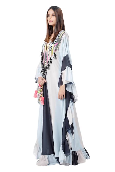 Buy PS Pret By Payal Singhal Blue Art Georgette Thread Notched Saba Embroidered Kaftan Online at Aza Fashions Buy_PS Pret By Payal Singhal_Blue Art Georgette Thread Notched Saba Embroidered Kaftan _Online_at_Aza_Fashions