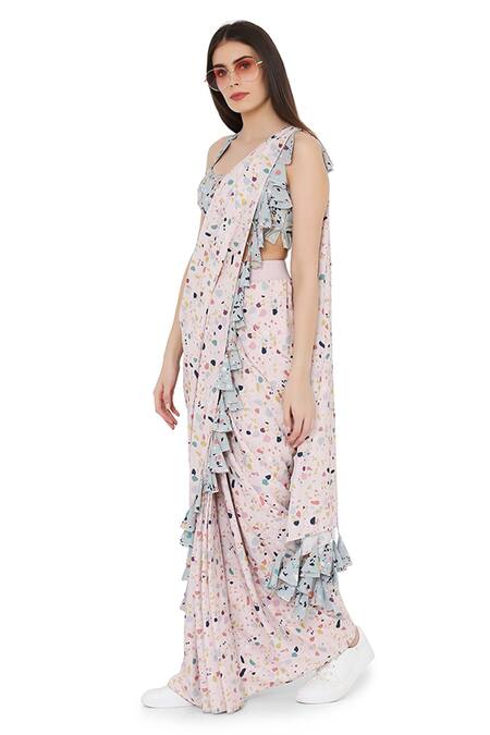 Buy PS Pret By Payal Singhal Pink Art Crepe Printed Marble Scoop Neck Pre-stitched Saree With Blouse Online at Aza Fashions Buy_PS Pret By Payal Singhal_Pink Art Crepe Printed Marble Scoop Neck Pre-stitched Saree With Blouse_Online_at_Aza_Fashions
