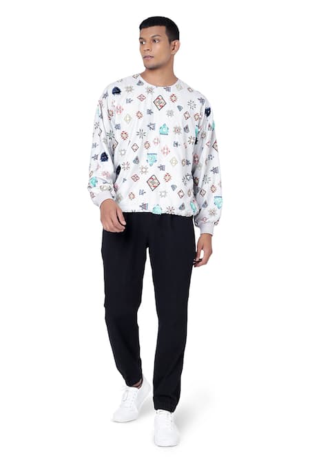 PS Men by Payal Singhal Warli Aztec Print Sweartshirt & Joggers Set 