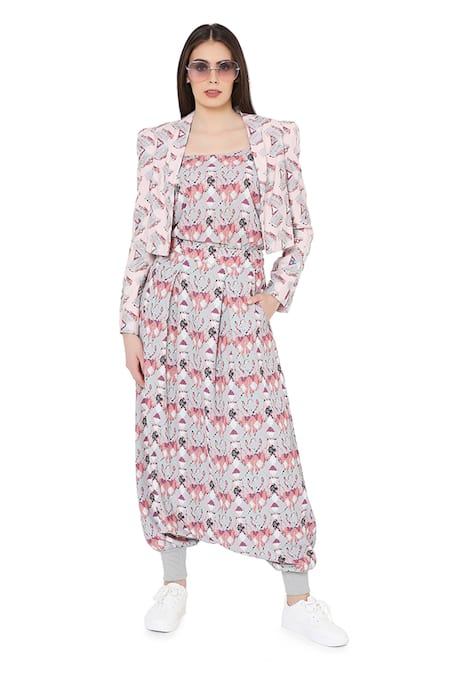 Payal Singhal Printed Pant Set With Biker Jacket 