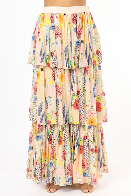 Buy PS Pret By Payal Singhal Beige Bee Garden Scoop Neck Crop Top And Sharara Set Online at Aza Fashions Buy_PS Pret By Payal Singhal_Beige Bee Garden Scoop Neck Crop Top And Sharara Set_Online_at_Aza_Fashions