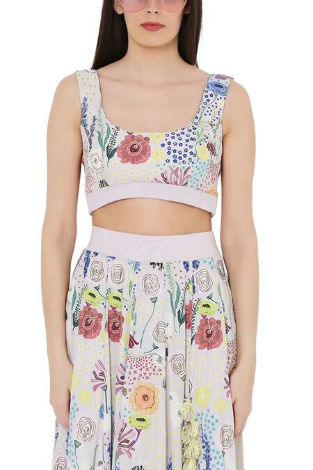 Shop_Payal Singhal_Grey Art Crepe Printed Bee Garden Round Skirt Set_Online_at_Aza_Fashions