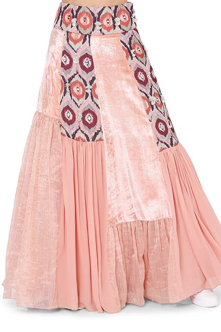 Shop_Payal Singhal_Red Organza, Chanderi, Georgette, Art Silk Ikat Eye Prints Lehenga And Choli Set_Online_at_Aza_Fashions