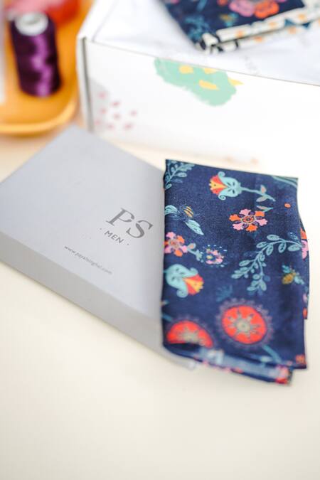 Buy_Payal Singhal Accessories_Blue Cotton, Crepe, Silk Printed Vanity Kit Gift Hamper Set Of 5_Online_at_Aza_Fashions