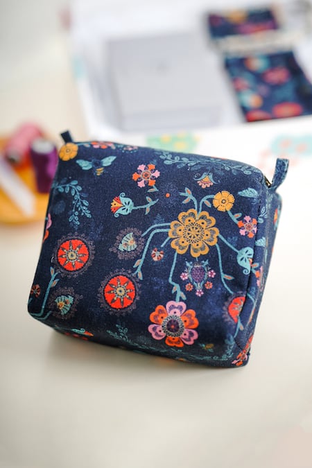 Shop_Payal Singhal Accessories_Blue Cotton, Crepe, Silk Printed Vanity Kit Gift Hamper Set Of 5_Online_at_Aza_Fashions