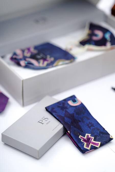 Buy_Payal Singhal Accessories_Purple Printed Mask Tie And Pocket Square Gift Hamper Set Of 4_Online_at_Aza_Fashions