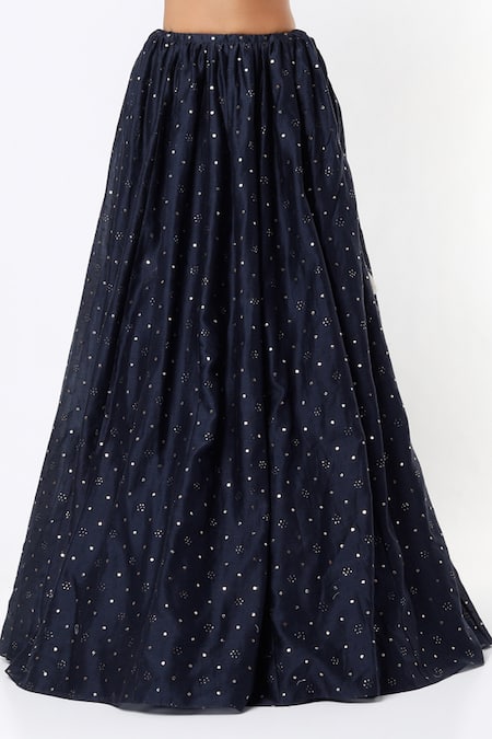 Buy_Payal Singhal_Blue Georgette Embroidered Mukaish Work One Shoulder Choli And Lehenga Set _Online_at_Aza_Fashions