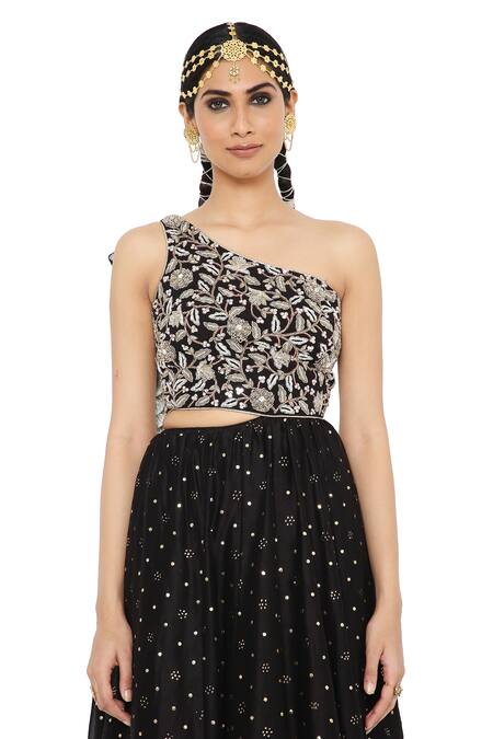 Payal Singhal_Black Georgette Embroidered Mukaish One Shoulder Draped Gown _at_Aza_Fashions