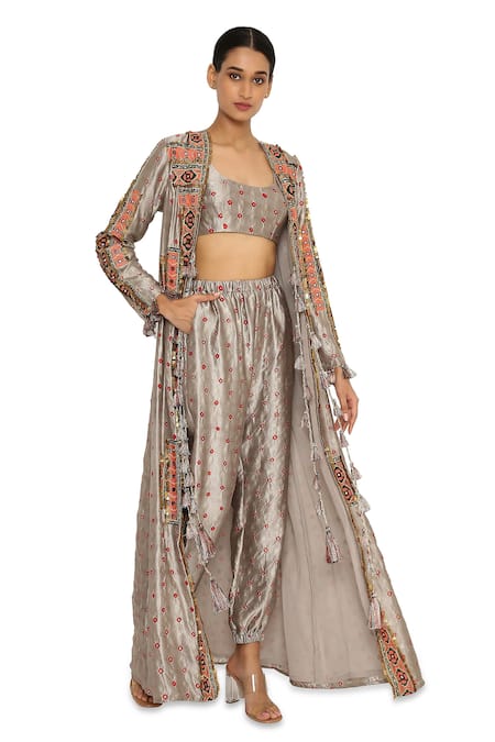 Payal Singhal Bandhani Silk Jacket & Jogger Pant Set 