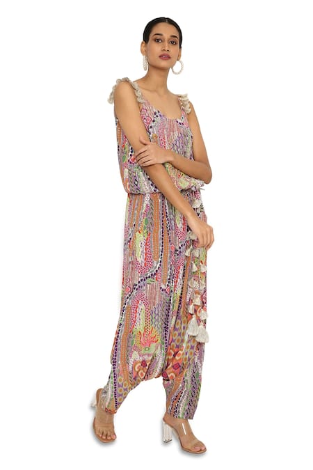 Buy_Payal Singhal_Multi Color Crepe African Scoop Neck Print Jumpsuit _Online_at_Aza_Fashions