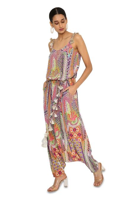 Shop_Payal Singhal_Multi Color Crepe African Scoop Neck Print Jumpsuit _Online_at_Aza_Fashions