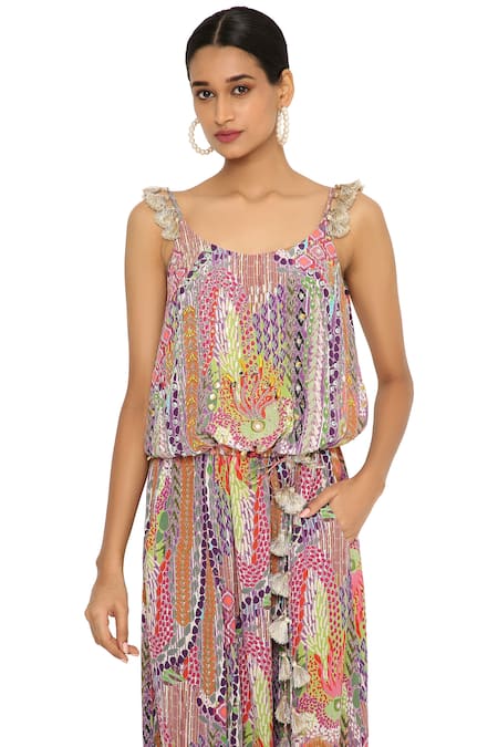 Payal Singhal_Multi Color Crepe African Scoop Neck Print Jumpsuit _at_Aza_Fashions