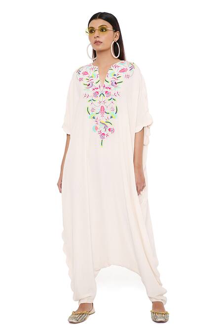 Buy_Payal Singhal_Grey Crepe Embroidery Floral Notched Kara Jumpsuit _Online_at_Aza_Fashions