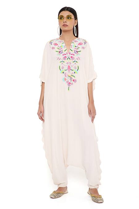 Buy_Payal Singhal_Grey Crepe Embroidery Floral Notched Kara Jumpsuit 