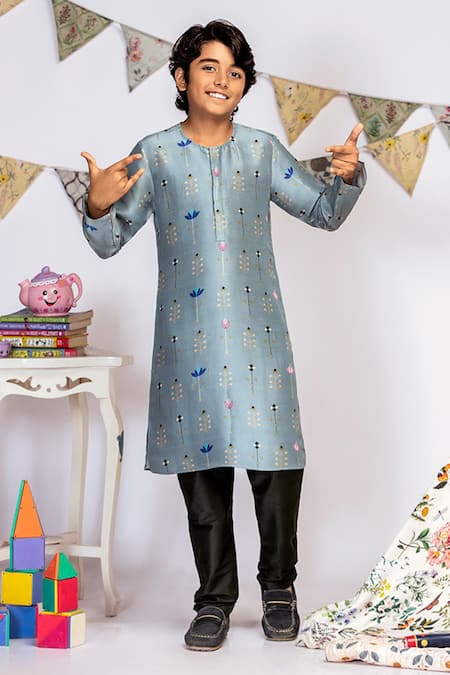 PS Kids by Payal Singhal Cotton Silk Printed Kurta Pant Set 