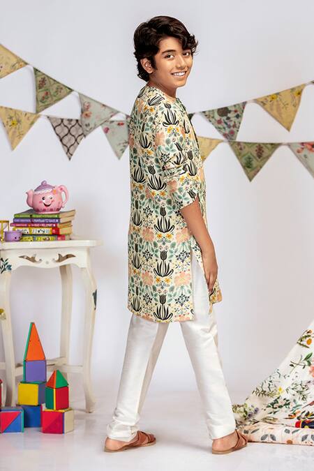 PS Kids By Payal Singhal Cotton Silk Printed Kurta Pant Set 