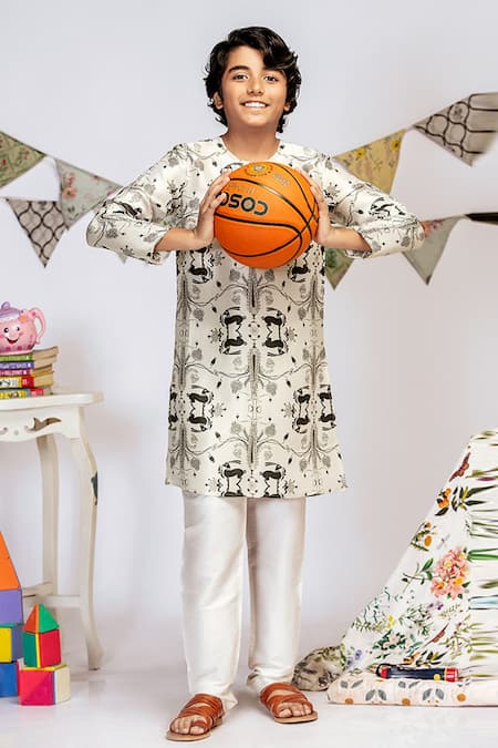 PS Kids by Payal Singhal Cotton Silk Printed Kurta Pant Set 