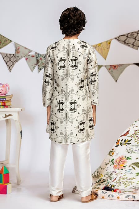 PS Kids By Payal Singhal Cotton Silk Printed Kurta Pant Set 