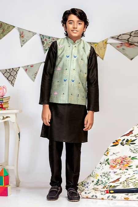 PS Kids by Payal Singhal Cotton Silk Printed Bundi & Kurta Set 