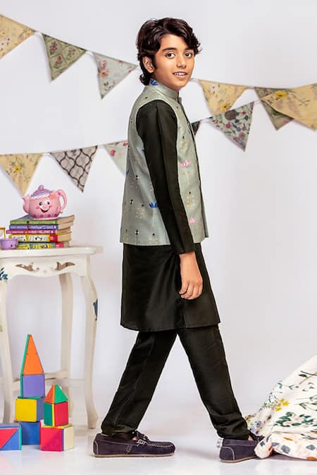 PS Kids By Payal Singhal Floral Print Bundi & Kurta Set 