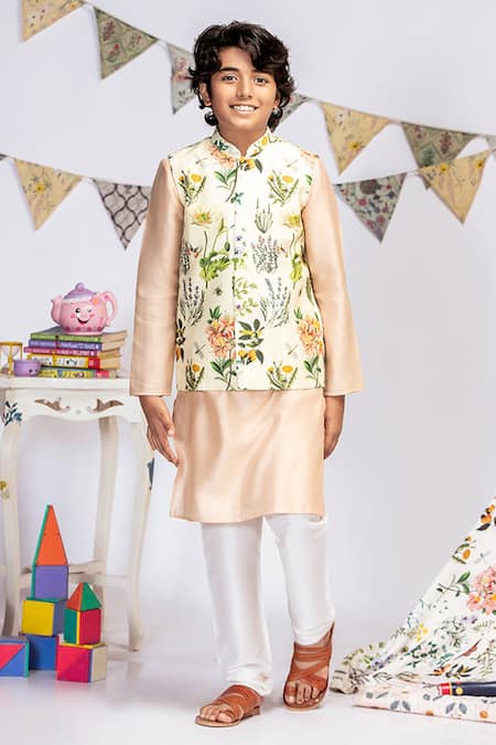 PS Kids by Payal Singhal Cotton Silk Printed Bundi & Kurta Set 