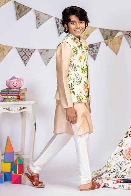 PS Kids By Payal Singhal Blush Cotton, Silk Embroidery Floral Print Kurta Set Online at Aza Fashions PS Kids By Payal Singhal_Blush Cotton, Silk Embroidery Floral Print Kurta Set_Online_at_Aza_Fashions