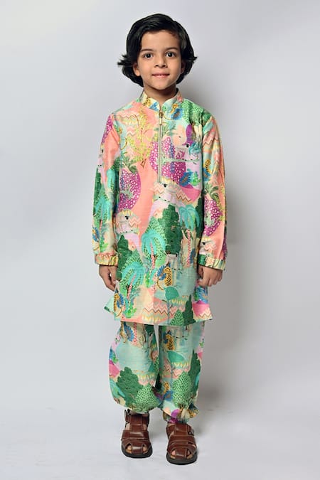 PS Kids By Payal Singhal Kuno Print Kurta & Jogger Pant Set 