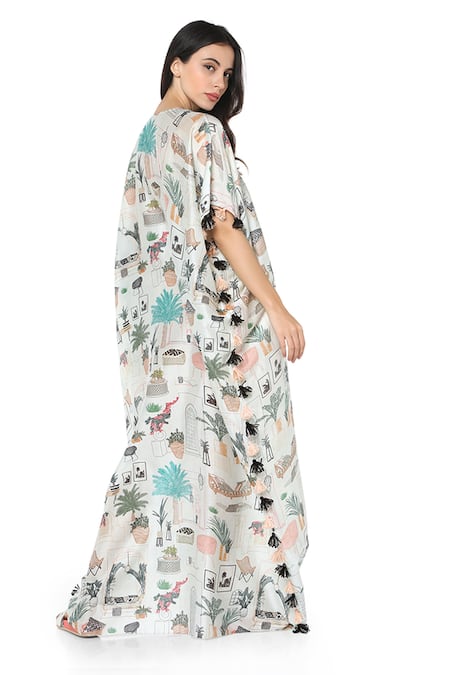 Shop PS Pret By Payal Singhal White Silkmul Morocco Motifs Round Mul Printed Kaftan at Aza Fashions Shop_PS Pret By Payal Singhal_White Silkmul Morocco Motifs Round Mul Printed Kaftan _at_Aza_Fashions