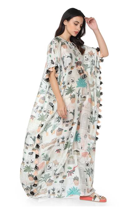 Buy PS Pret By Payal Singhal White Silkmul Morocco Motifs Round Mul Printed Kaftan Online at Aza Fashions Buy_PS Pret By Payal Singhal_White Silkmul Morocco Motifs Round Mul Printed Kaftan _Online_at_Aza_Fashions