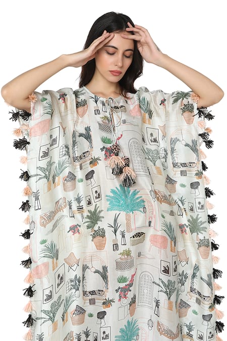 PS Pret By Payal Singhal White Silkmul Morocco Motifs Round Mul Printed Kaftan at Aza Fashions PS Pret By Payal Singhal_White Silkmul Morocco Motifs Round Mul Printed Kaftan _at_Aza_Fashions