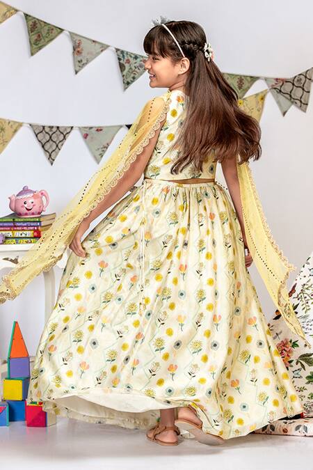 Buy_PS Kids By Payal Singhal_Cream Silk, Net Embroidery, Sequins Printed Lehenga Set _Online_at_Aza_Fashions
