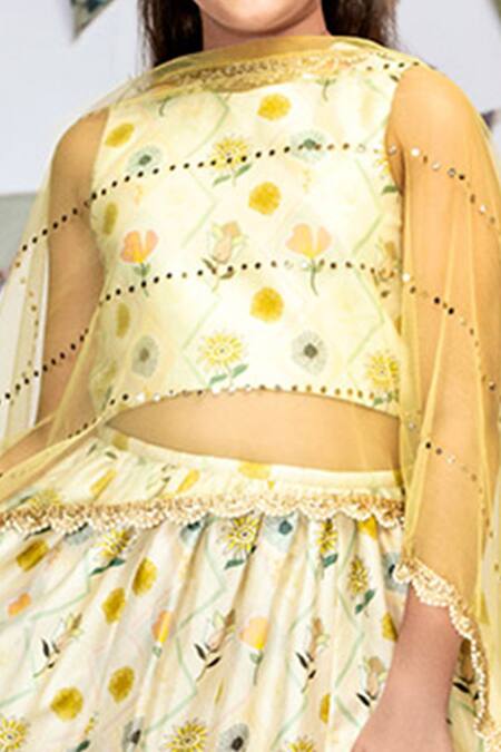 Shop_PS Kids By Payal Singhal_Cream Silk, Net Embroidery, Sequins Printed Lehenga Set _Online_at_Aza_Fashions