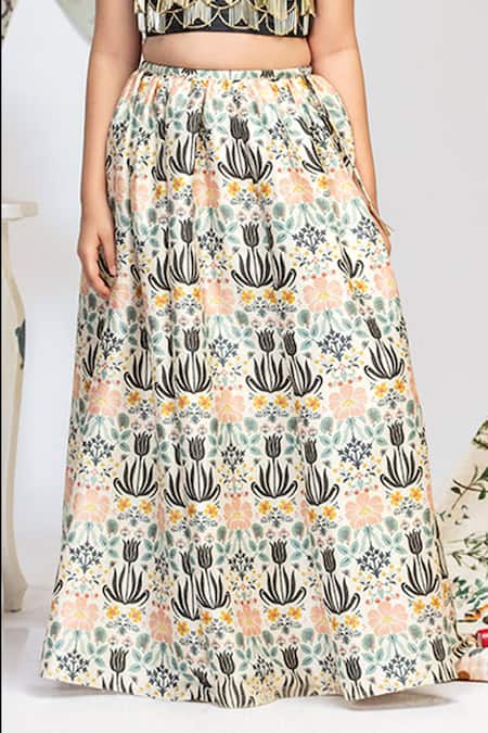 PS Kids By Payal Singhal_Black Silk And Net & Embroidery Floral & Salli Tassels Lehenga Set_at_Aza_Fashions