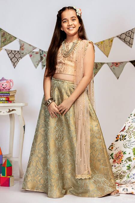 Lemon Yellow Silk Kids Lehenga Choli