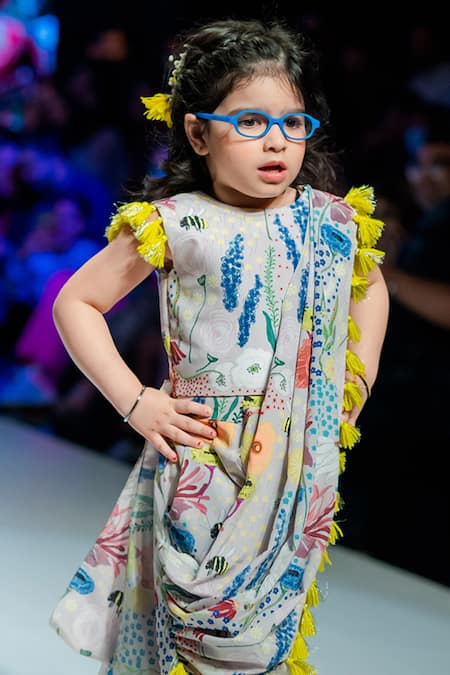 PS Kids By Payal Singhal Printed Dhoti Saree With Blouse 