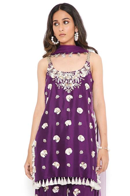 Shop_Payal Singhal_Purple Silk And Net Embroidery Thread Scoop Neck Kurta Set_Online_at_Aza_Fashions