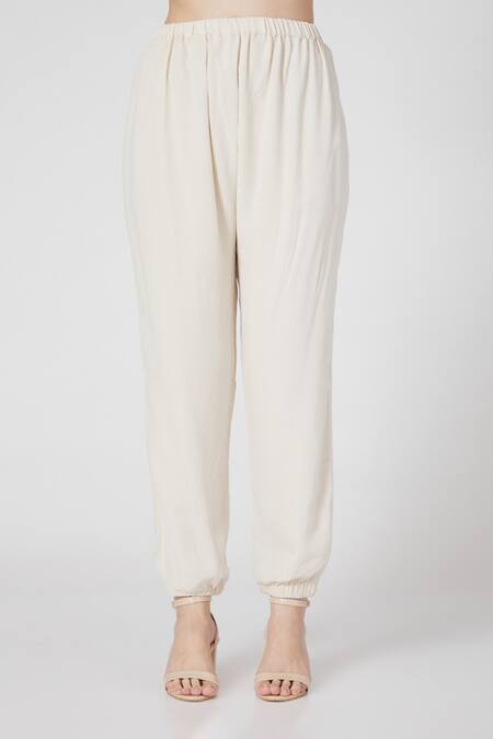 Buy_Payal Singhal_White Georgette Embroidered Notched Kurta And Jogger Pant Set_Online_at_Aza_Fashions