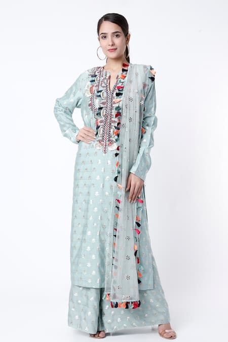 Payal Singhal Banarasi Silk Embroidered Kurta Palazzo Set 