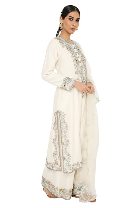 Buy White Silkmul Embroidered Round Inaya Kurta Palazzo Set For Women by  Payal Singhal Online at Aza Fashions.