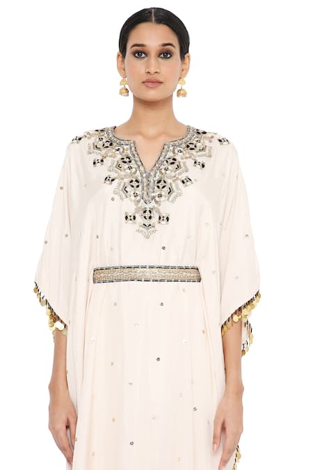 Shop_Payal Singhal_White Abutai Silk Notched Rima Embroidered Kaftan And Sharara Set _Online_at_Aza_Fashions