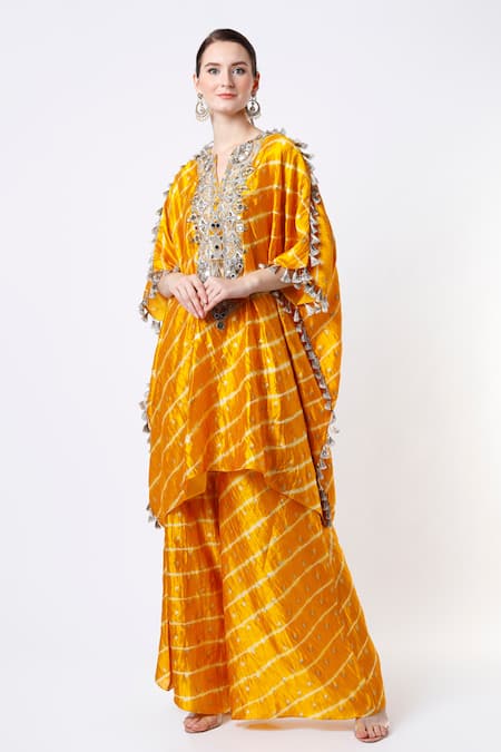 Payal Singhal Silk Leheriya Kaftan & Palazzo Set 