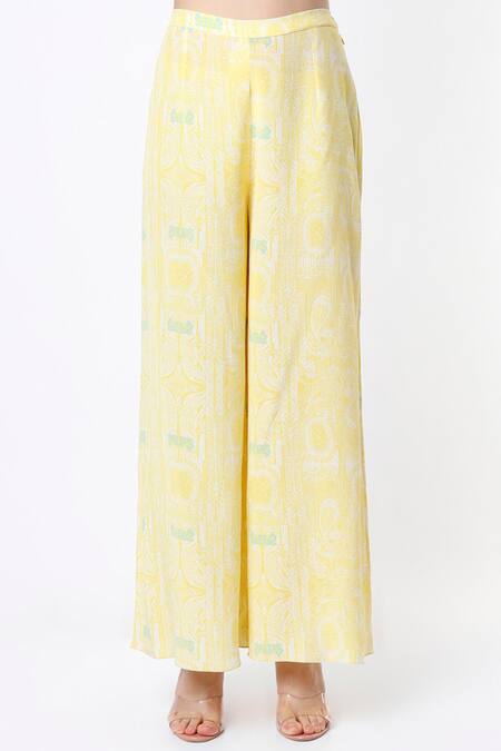 Buy Payal Singhal Yellow Crepe Printed Paisley Pattern Notched Short Kaftan And Palazzo Set Online at Aza Fashions Buy_Payal Singhal_Yellow Crepe Printed Paisley Pattern Notched Short Kaftan And Palazzo Set _Online_at_Aza_Fashions