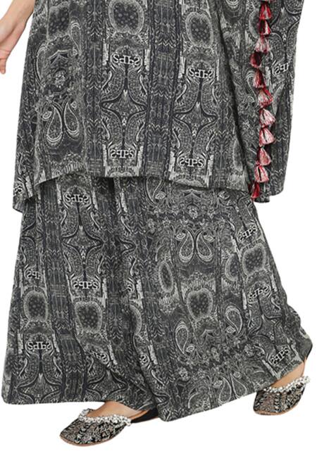 Buy_Payal Singhal_Black Crepe Printed Notched Salima Kaftan And Palazzo Set