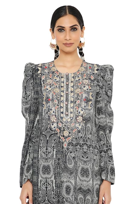 Shop_Payal Singhal_Black Crepe Printed Round Nura Tunic And Jogger Salwar _Online_at_Aza_Fashions