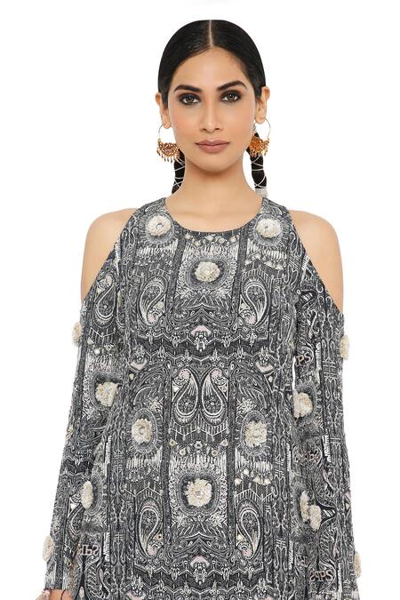 Shop_Payal Singhal_Black Crepe Printed Round Kaina Kurta And Layered Sharara Set _Online_at_Aza_Fashions