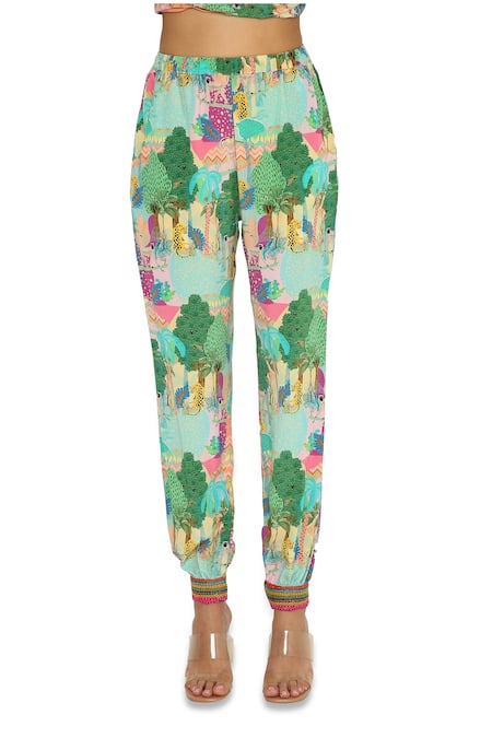 Shop Payal Singhal Peach Crepe Geometric, Animal Asymmetric Print Kaftan And Jogger Pant Set Online at Aza Fashions Shop_Payal Singhal_Peach Crepe Geometric, Animal Asymmetric Print Kaftan And Jogger Pant Set _Online_at_Aza_Fashions