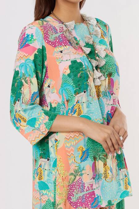 PS Pret By Payal Singhal_Peach Crepe Kuno Round Tunic And Palazzo Set _Online_at_Aza_Fashions