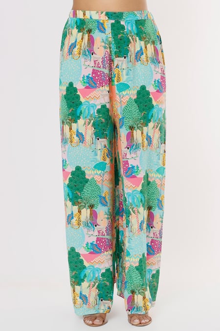 Buy_PS Pret By Payal Singhal_Peach Crepe Kuno Round Tunic And Palazzo Set _Online_at_Aza_Fashions