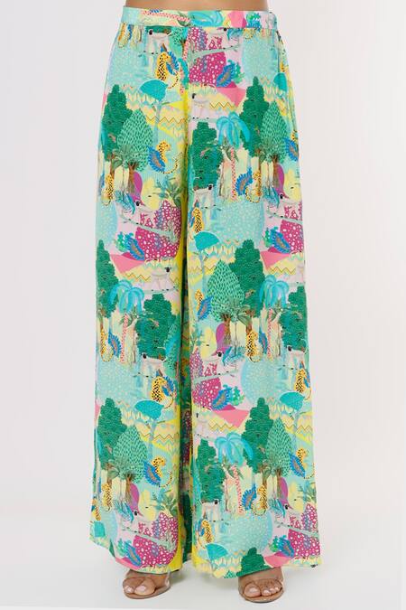 Buy_PS Pret By Payal Singhal_Yellow Crepe Kuno Round Tunic And Palazzo Set _Online_at_Aza_Fashions